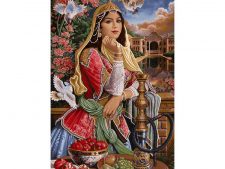 نخ و نقشه و مصالح آماده بافت تابلو فرش طرح دختر ایرانی قاجار - کد 3204
