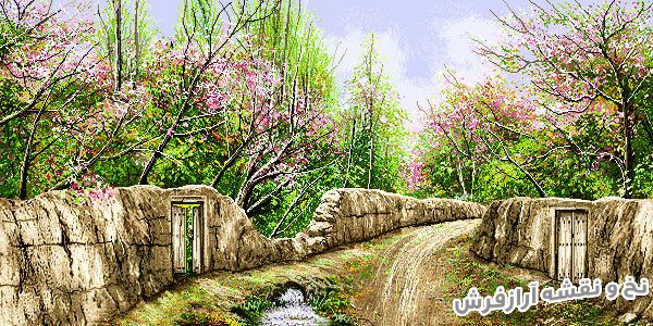 نخ و نقشه و مصالح بافت تابلو فرش طرح کوچه باغ بهاری - 2273
