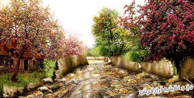 نخ و نقشه و مصالح آماده بافت تابلو فرش طرح منظره کوچه باغ زیبا - کد 2282