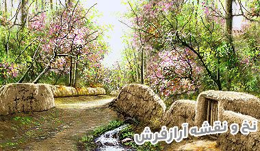 نخ و نقشه و لوازم کامل آماده بافت تابلو فرش طرح منظره کوچه باغ بهاری - کد 2283
