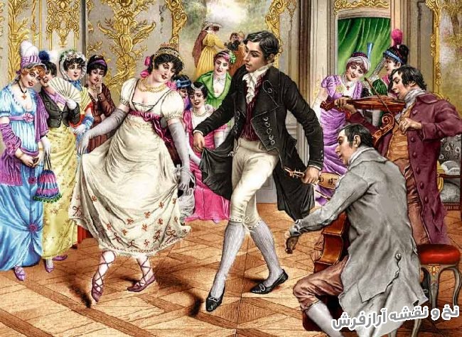 نخ و نقشه و مصالح بافت تابلو فرش طرح رقص کلاسیک، عروسی ناپلئون، جشن نامزدی کد 1841