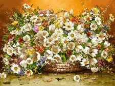 نخ و نقشه تبریز طرح تابلو فرش سبد گل های زیبای بابونه و لاله کد 5563